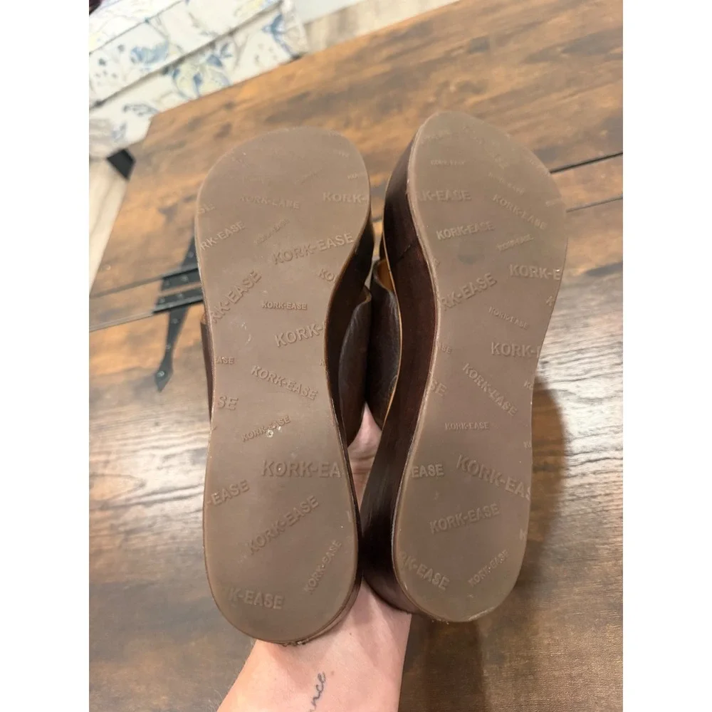 Kork-Ease Platform Wedge Sandals Womens 10 Brown Leather Crisscross Boho Retro